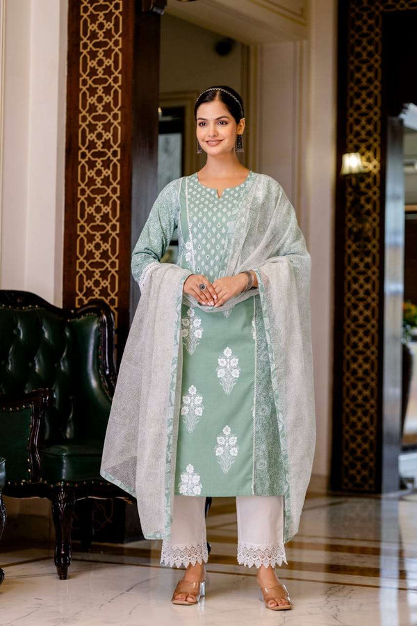 Sage Green Embroidered Suit Set