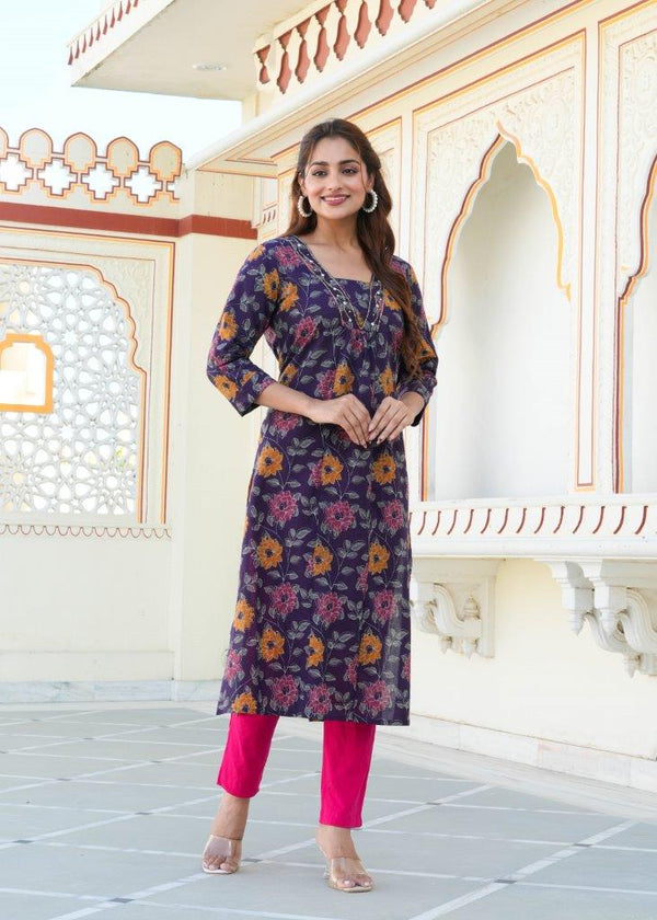 Deep Purple Floral Print Kurta