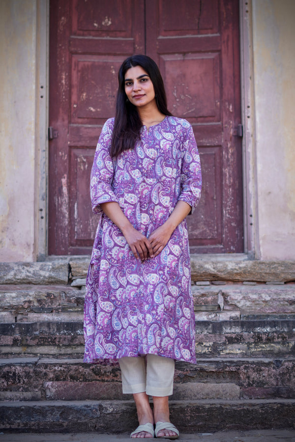 Plum Paisley Print Single Kurta