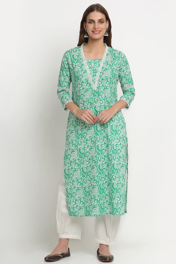 Green Batik Printed Single Kurta