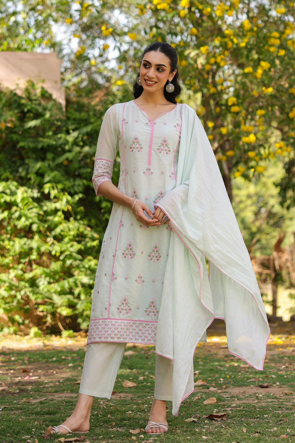 Pastel Mint Blossom Mul Cotton Suit Set
