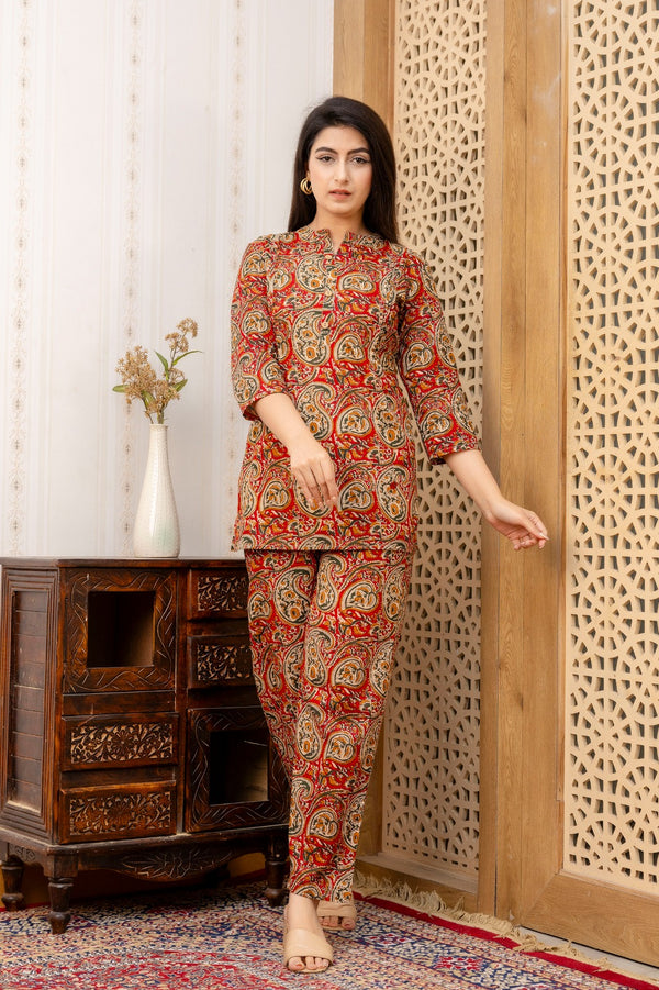 Red Kalamkari Print Co-ord Set