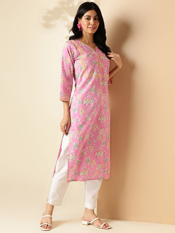 Pink Floral Print Single Kurta