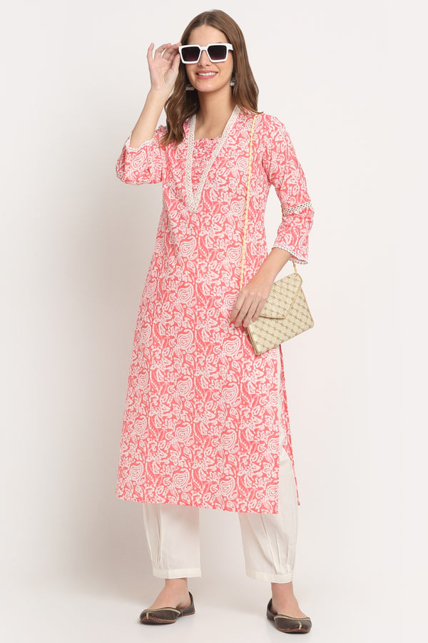 Pink Batik Printed Single Kurta