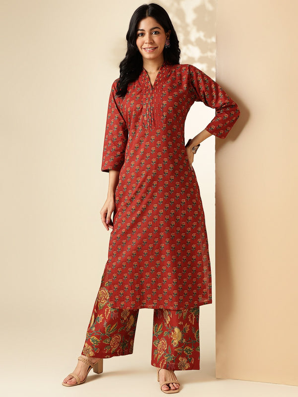 Red Floral Print Kurta and Pant Set