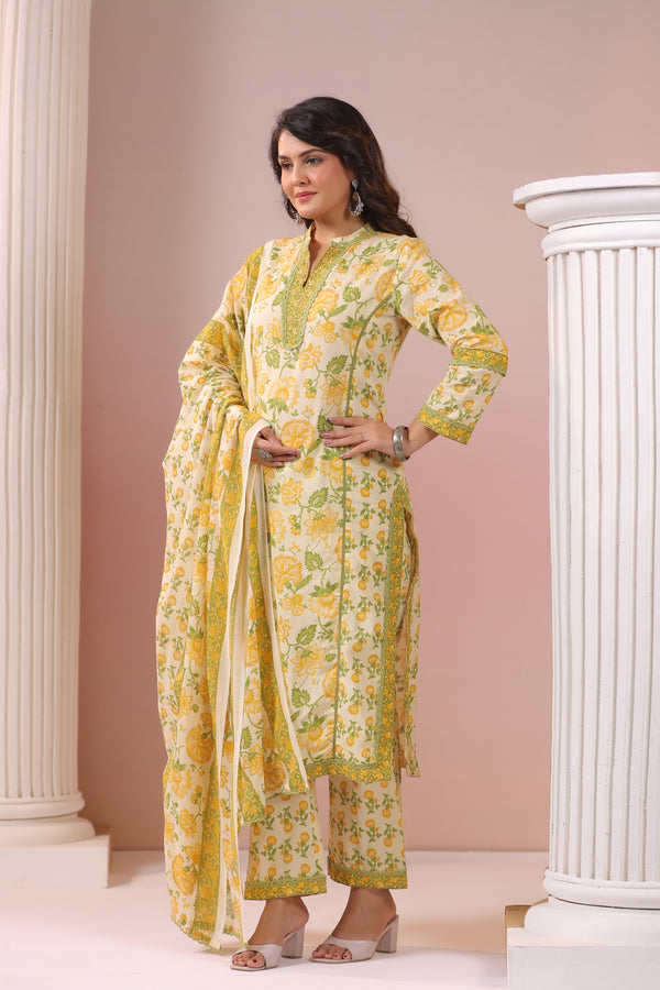 Spring Bloom Yellow Cotton Kurta Set