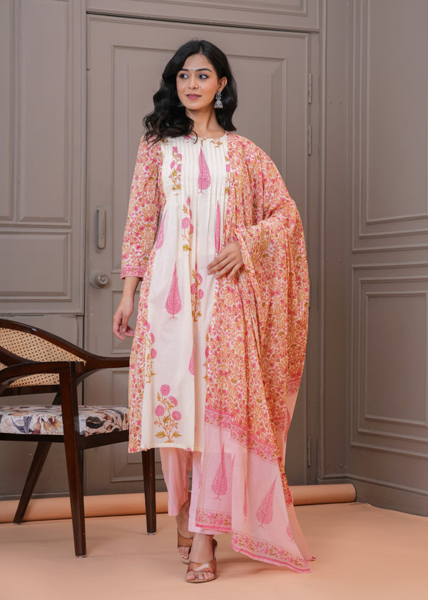 Blush Ivory & Pink Pure Cotton Suit Set