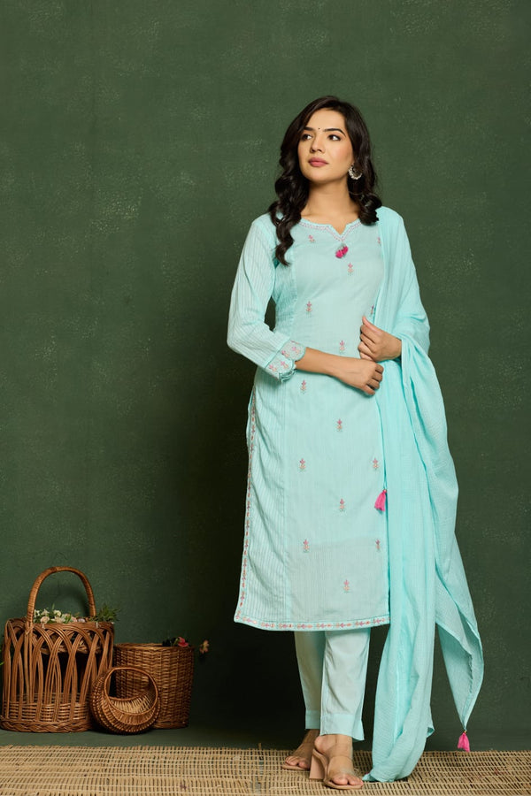 Nira Light Blue Pure Cotton Suit Set