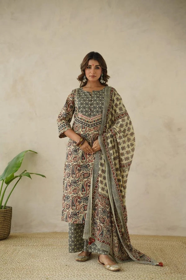 Ivory Paisley Print Suit Set