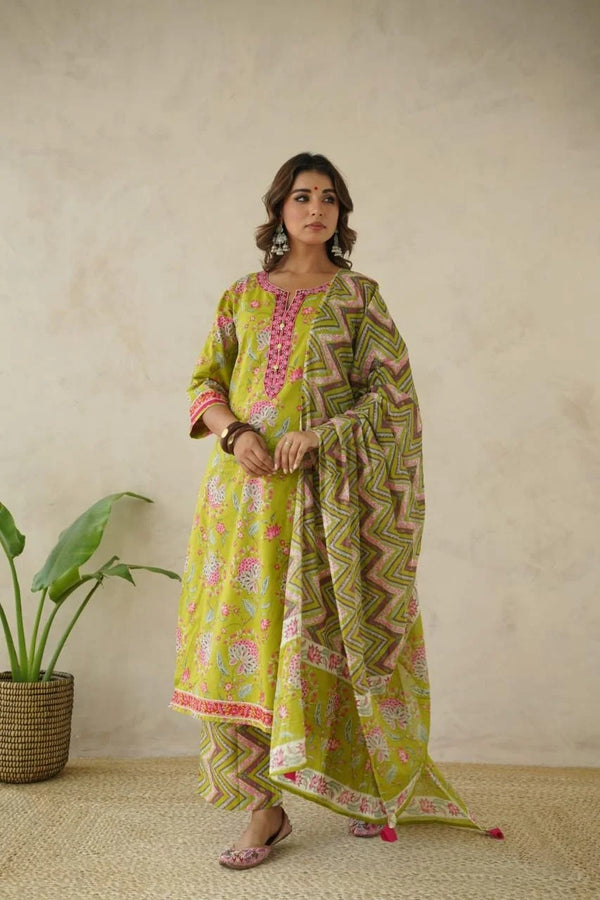 Lime Bloom Print Suit Set