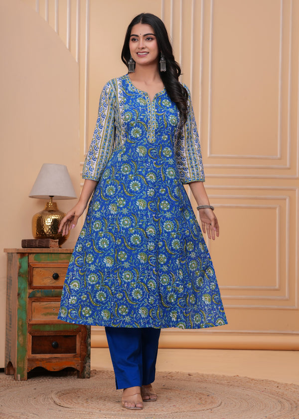 Indigo Bloom Handblock Single Kurta