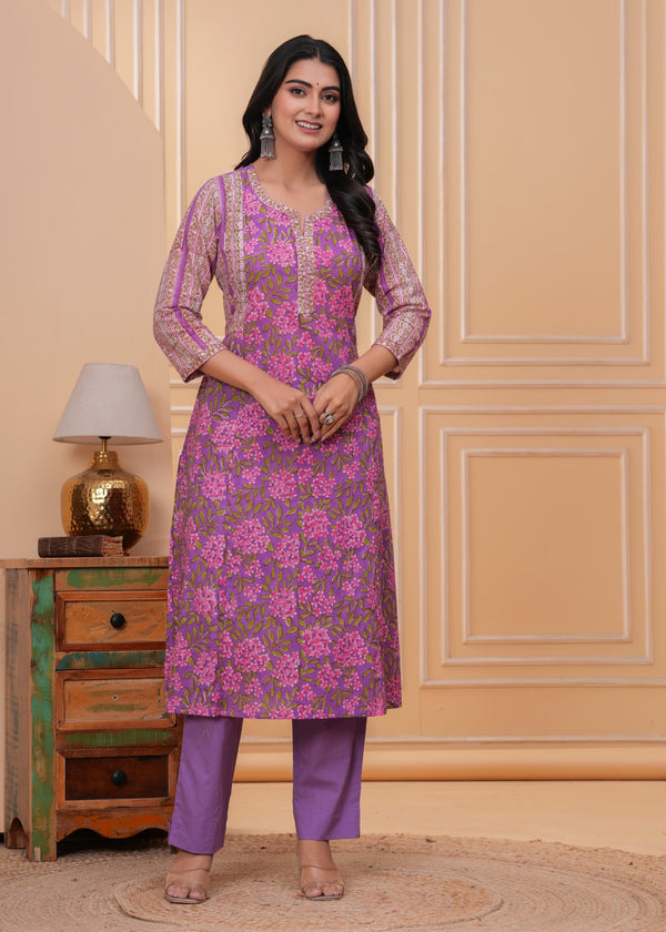 Lavender Bloom Single Handblock Kurta